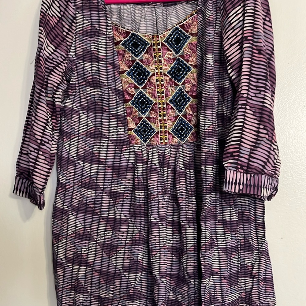 Soft Surroundings Elara Tunic Womens Small Sunset Purple Boho Tribal Top